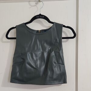Dark Grey Green Women's Faux Leather Crop Top